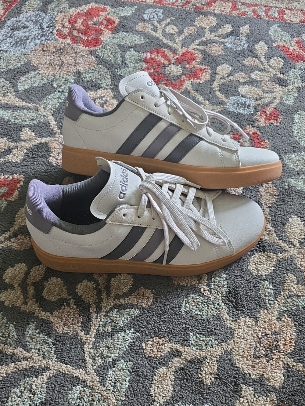Adidas Women's Grey Sneakers with Gray Stripes and Gum Sole